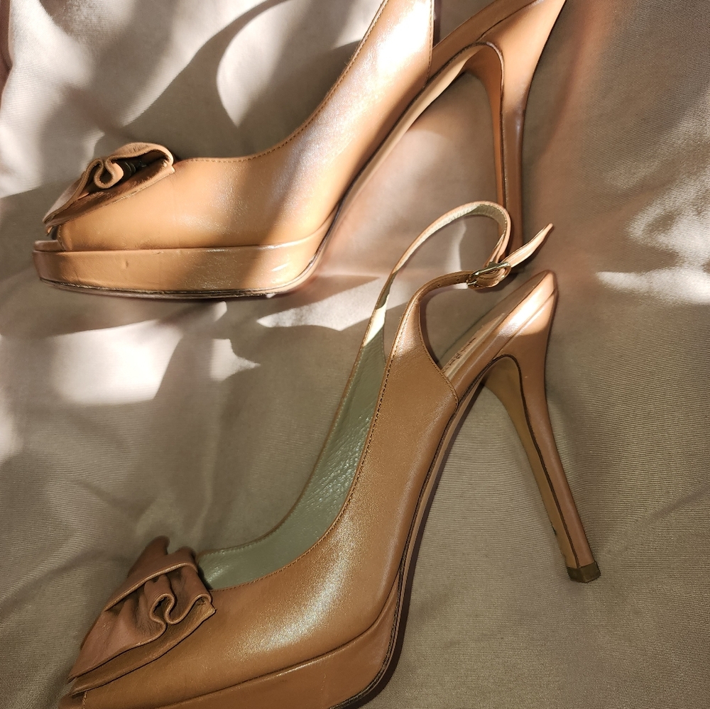 Valentino Garavani Tan Peep-Toe Heels - Picture 10 of 10
